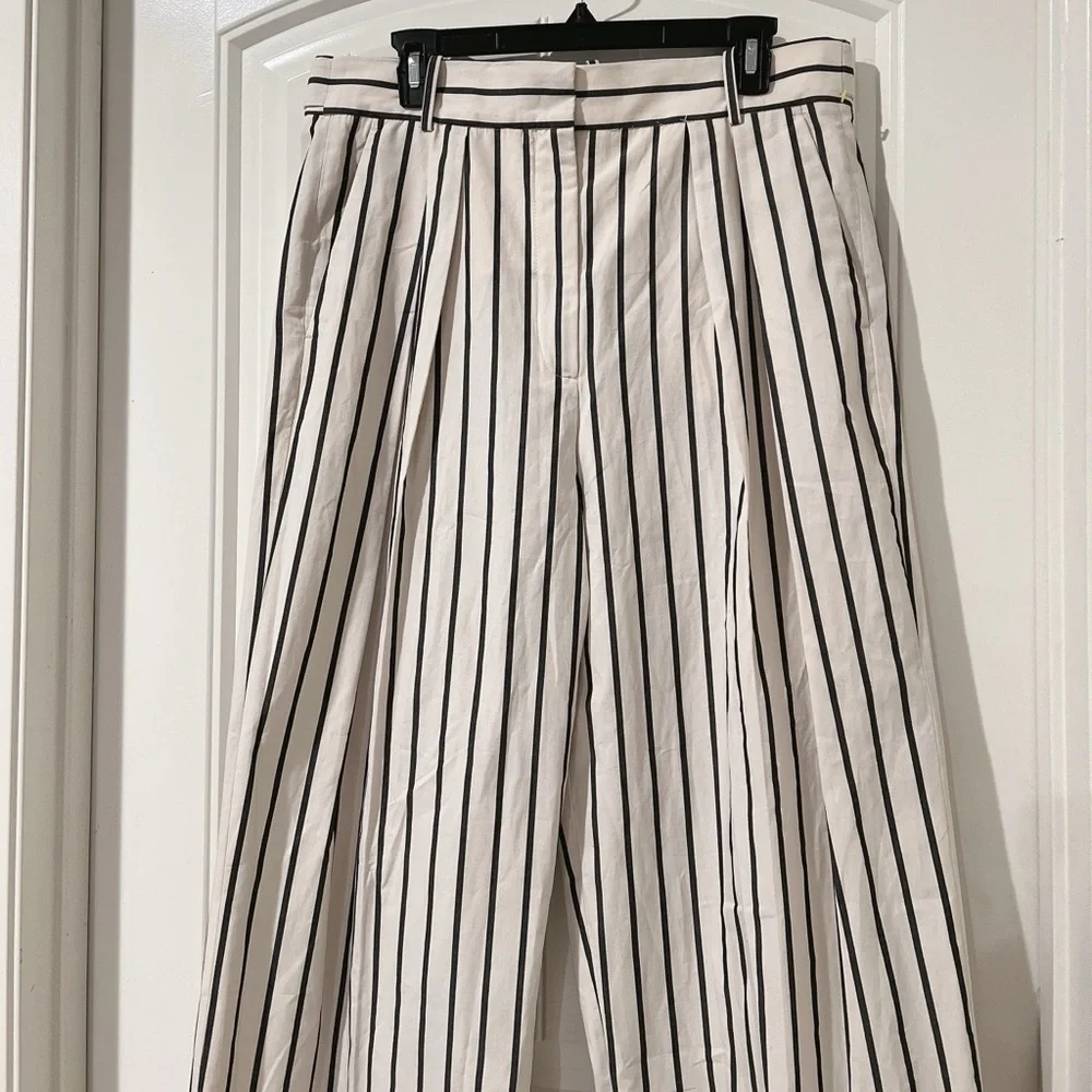 ZARA Striped Women's Pleated Linen Pants Size Large NWT